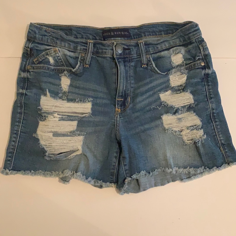 Rock & Republic Ripped Front Denim Shorts